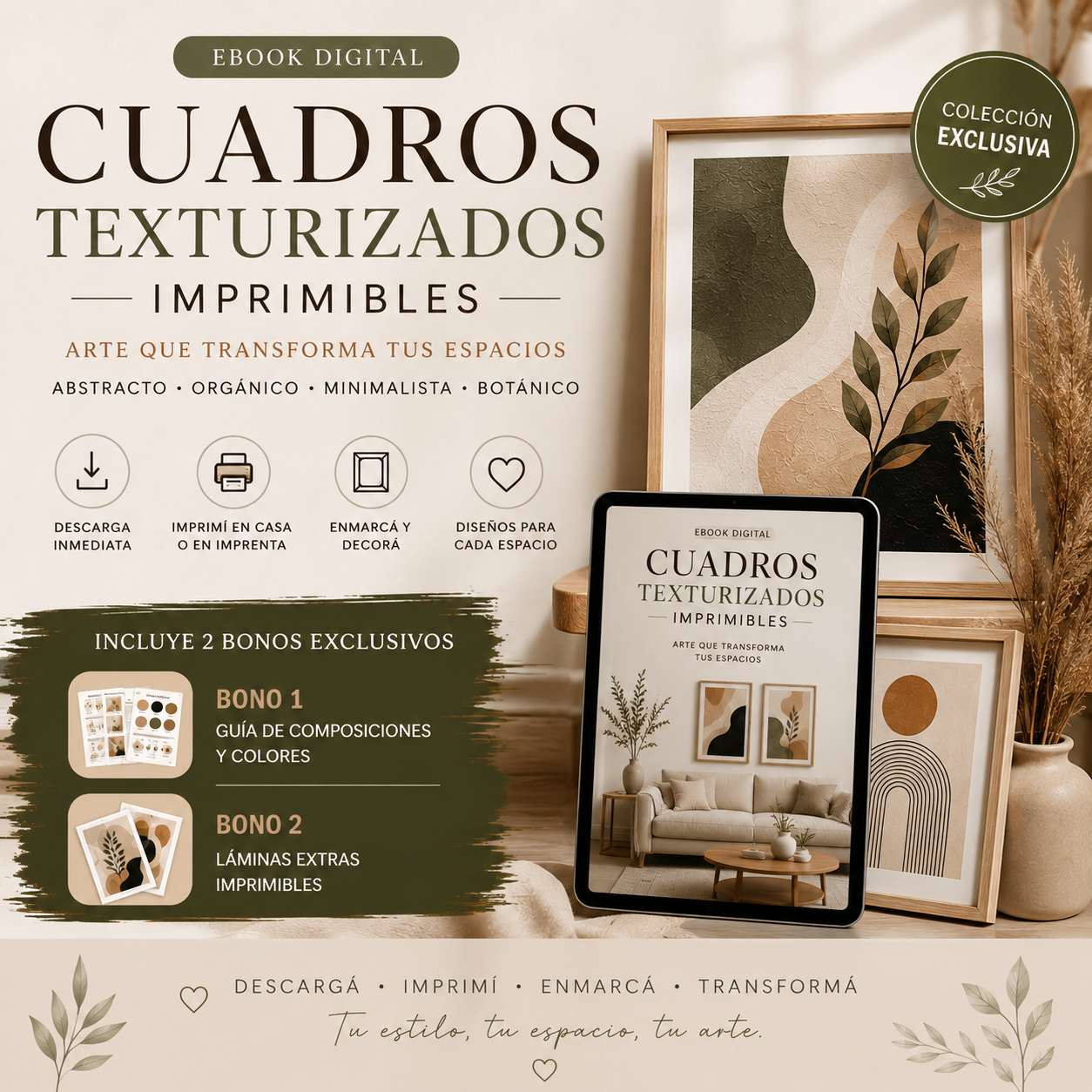 Cuadros texturizados para imprimir+ 2 bonos extras: Aprende a diseñar